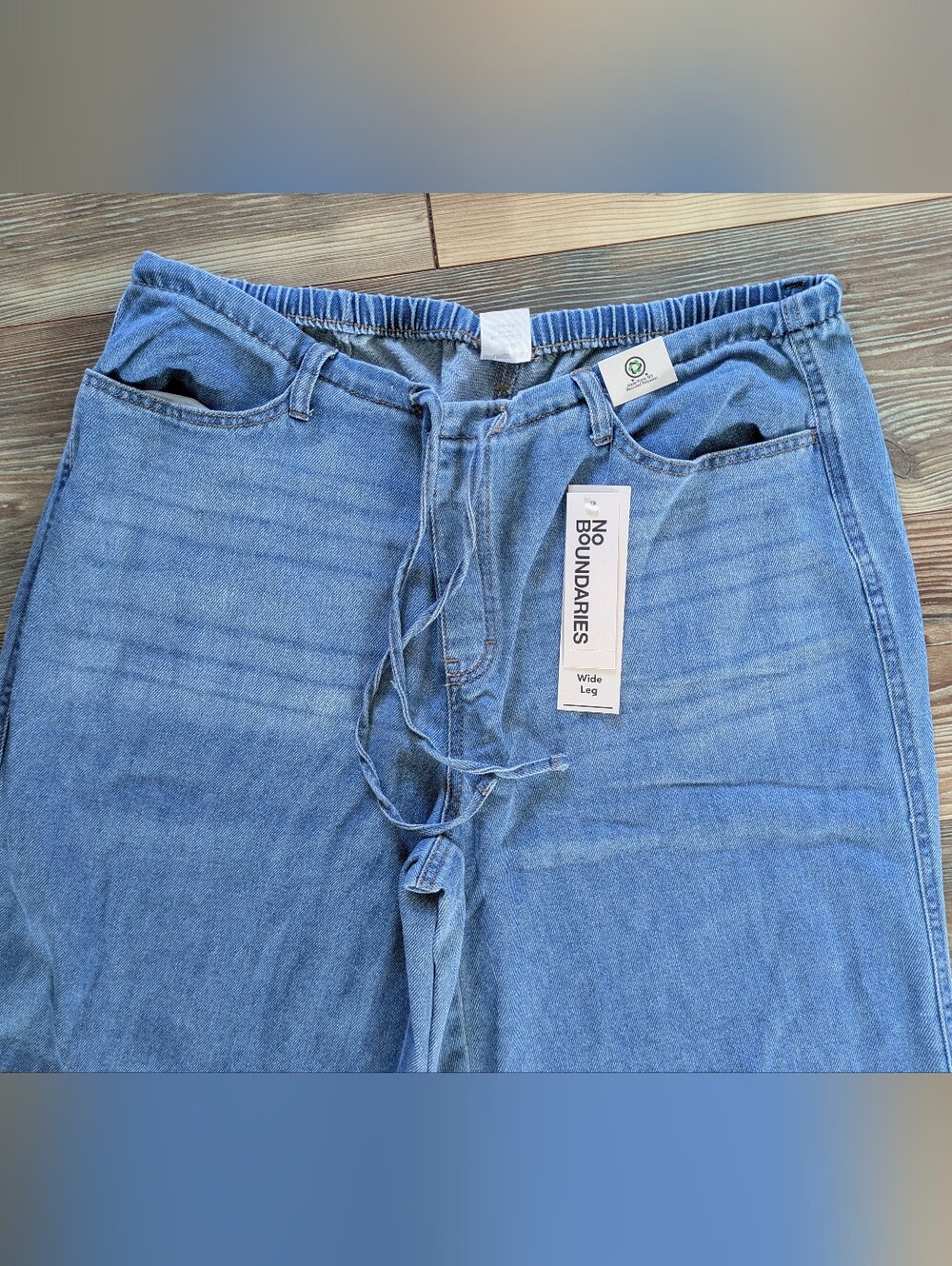 No Boundaries Mid Rise Wide Leg Tie Front Elastic Mini Waist Denim Jeans XXL - Picture 2 of 6